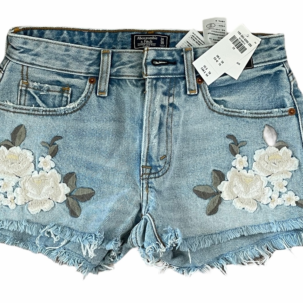 Abercrombie frayed floral denim shorts